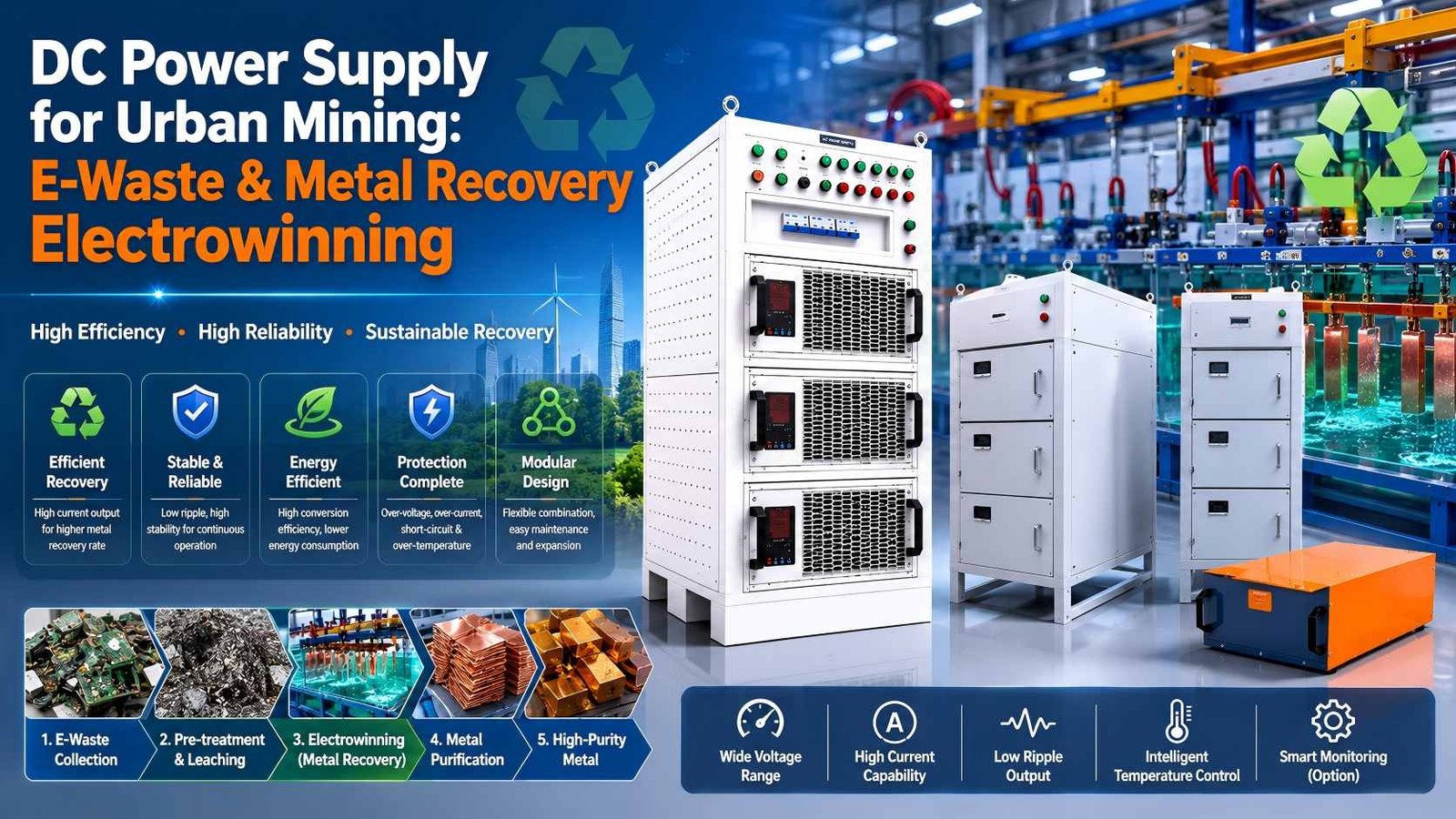 DC Power Supply for Urban Mining: E-Waste & Metal Recovery Electrowinning