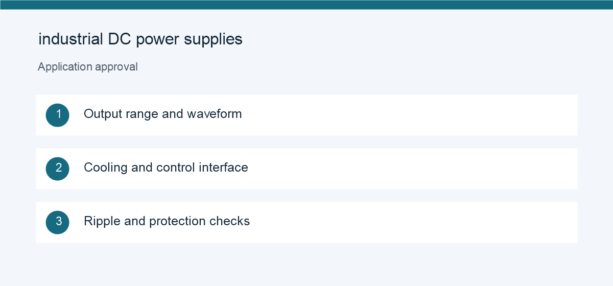 Application checks for industrial DC power supplies