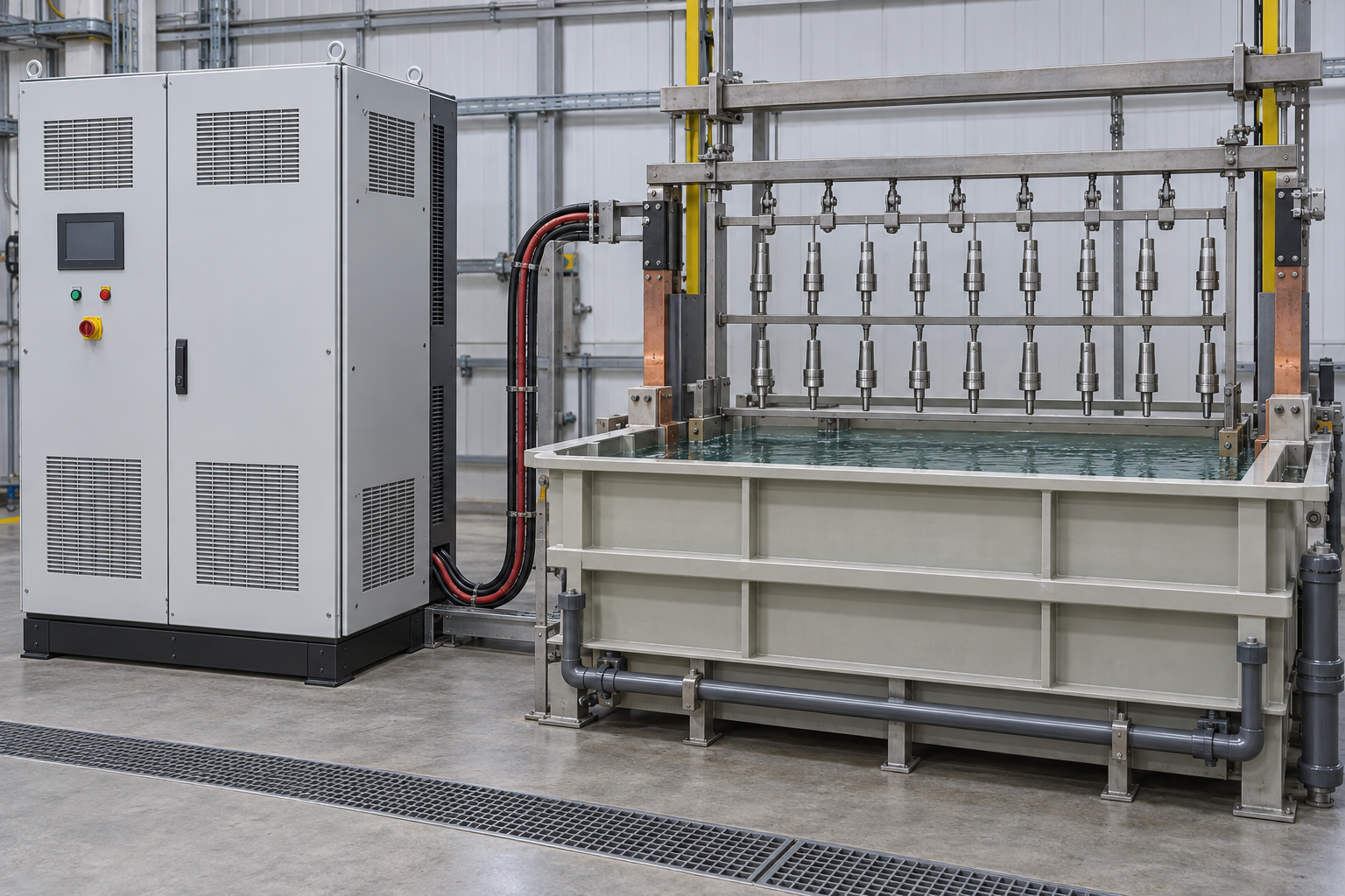 IGBT plating rectifiers for nickel coating steel fixture locating pin components — equipment application illustration